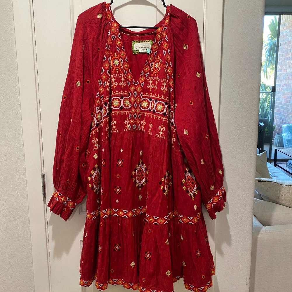 Anthropologie Red Boho Midi Dress